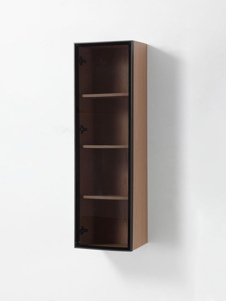 LUCE 13" Wall Mount Modern Bathroom Side Cabinet, Whitewash Oak/Matte Black