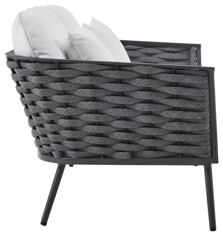 Modway Stance Aluminum & Fabric Patio Loveseat in Gra & White