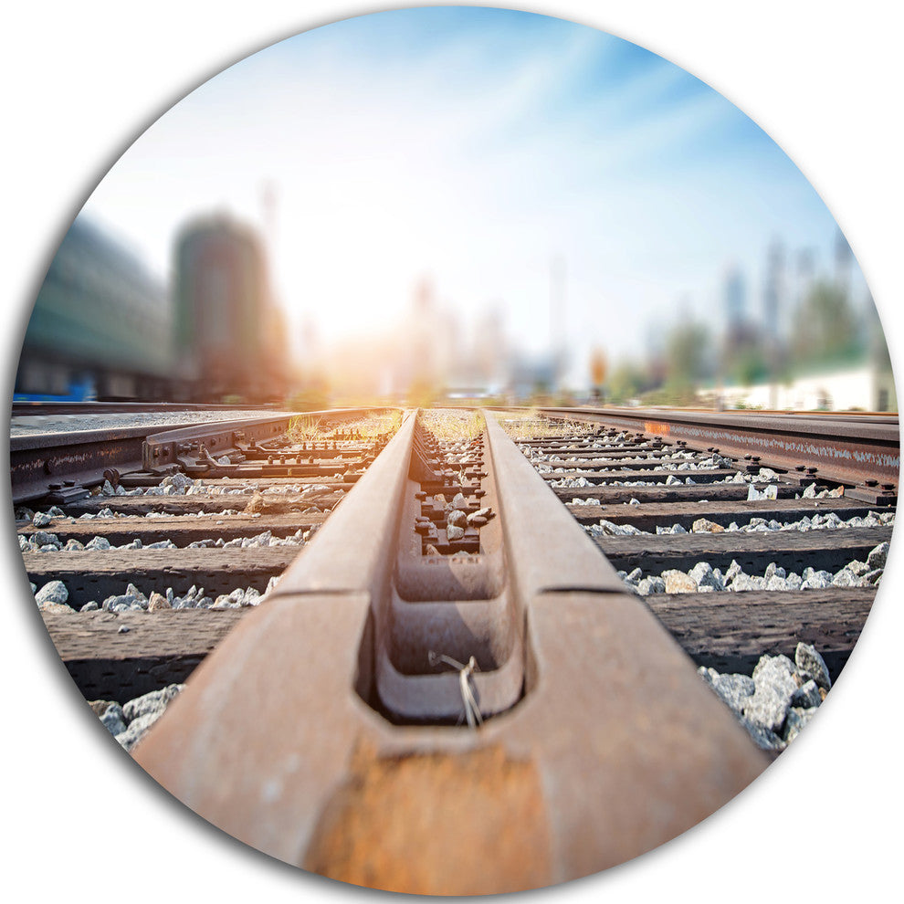 Cargo Train Platform With Container, Landscape Round Wall Art, 11"