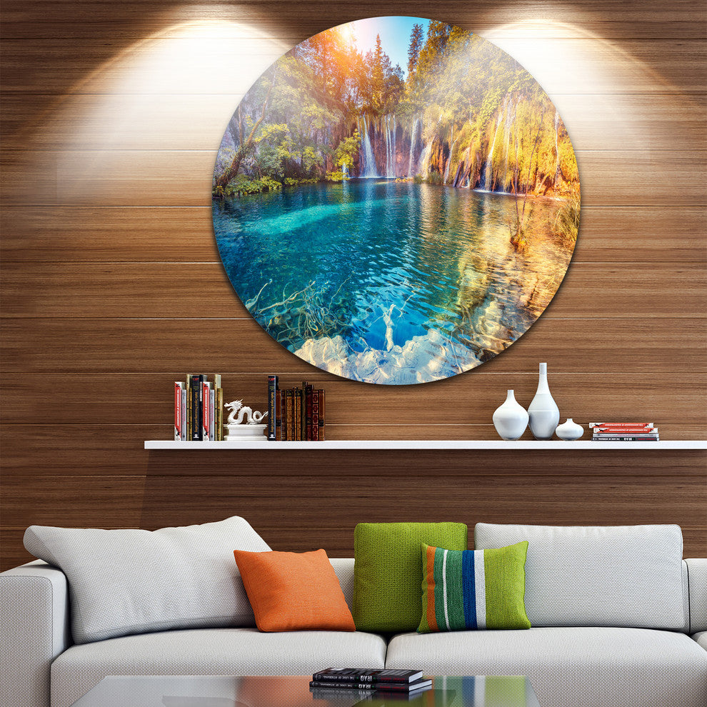 Turquoise Water And Sunny Beams, Landscape Disc Metal Wall Art, 23"