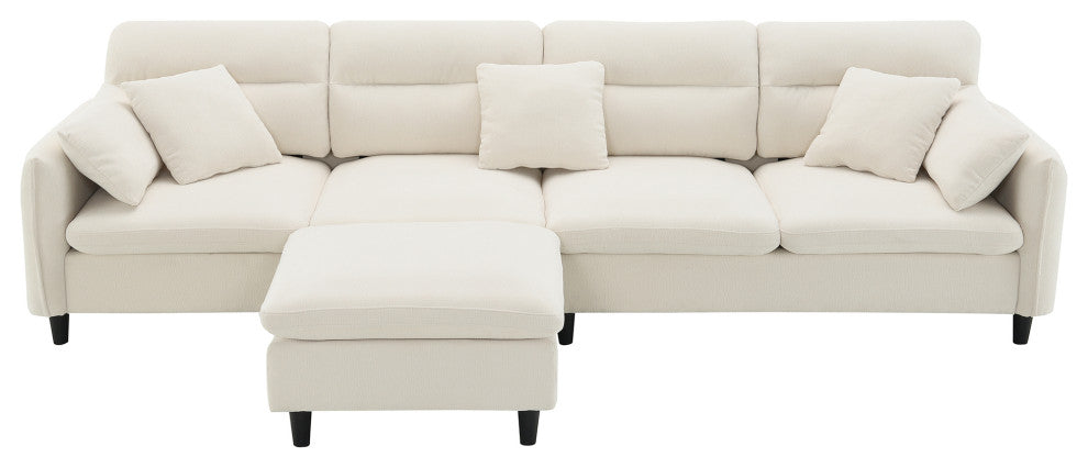 GDF Studio Modern Convertible L-Shaped Sectional Sofa With Ottoman, Beige