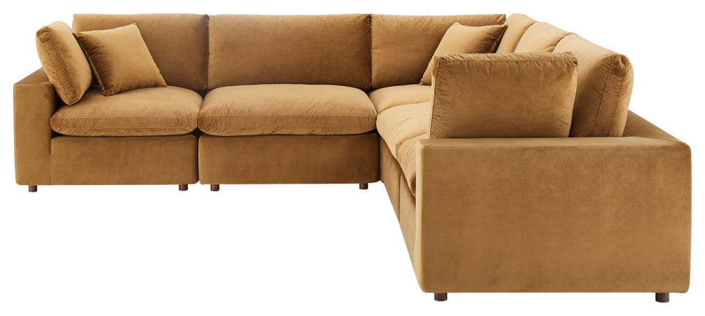 Sectional Sofa Set, Velvet, Brown, Modern, Living Lounge Hotel Lobby Hospitality