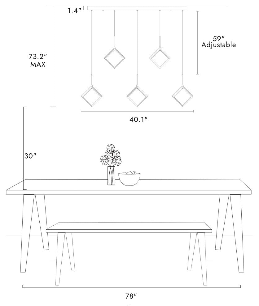 LNC Cendrillon 5-Light 40" Modern Square-Loop Acrylic LED Chandelier, Gold