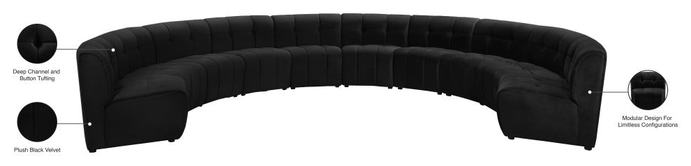 Limitless Velvet Upholstered 10-Piece Modular Sectional, Black