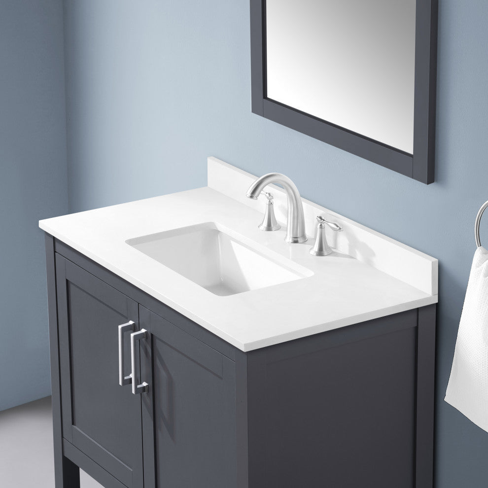 Ove Decors Vegas Single Sink Bathroom Vanity Set With Countertop, White, Dark Charcoal, 36"