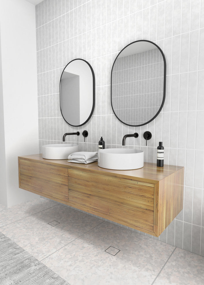 20" W X 28" H Pill Shape Stainless Steel Framed Mirror, Black
