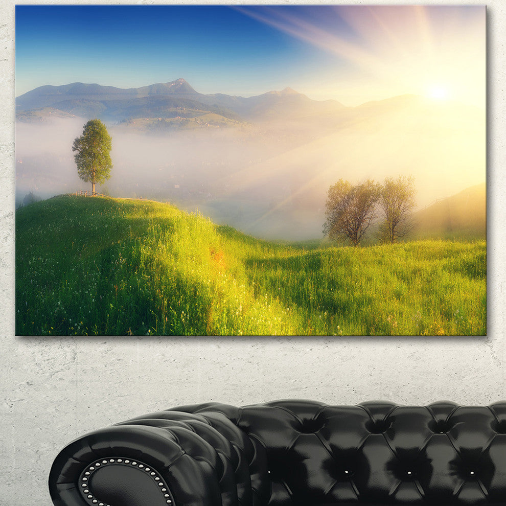 Morning Mist over Mountain Village, Landscape Canvas Art Print, 60"x28"