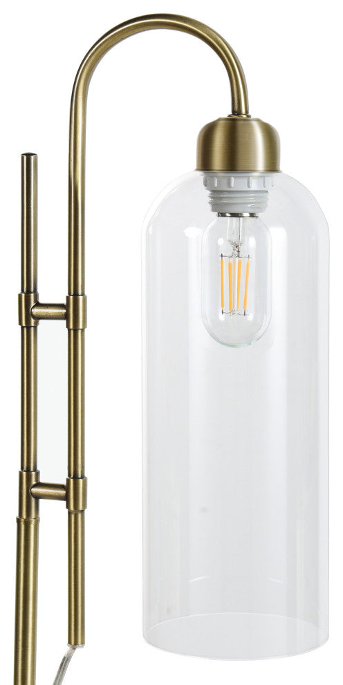 Oro Gold Table Lamp Brushed Gold Curved Design and Marbled Base Clear Shade