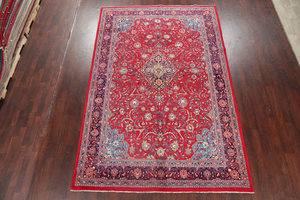 Consigned, Traditional Vintage Oriental Handmade Persian Area Rug, Red, 7x11