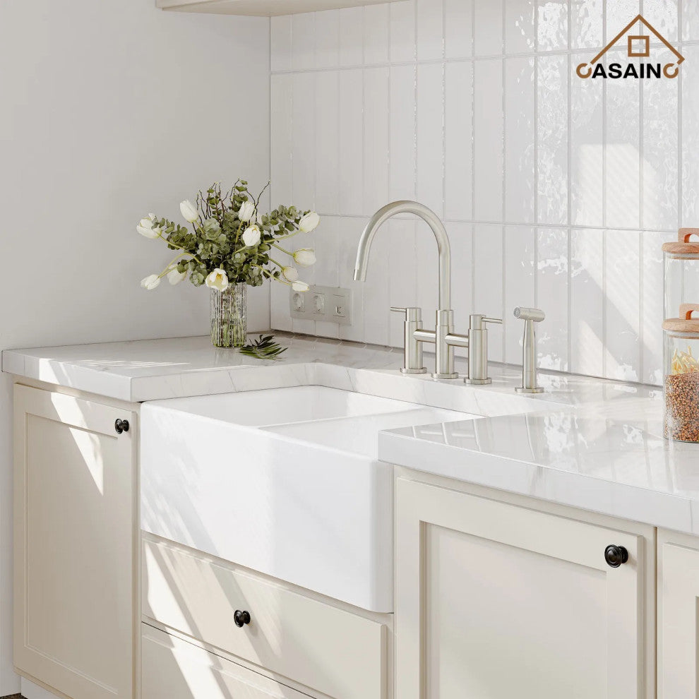 CASAINC Bridge Kitchen Faucet Double Handle with Side Sprayer 3 Color, Brushed Nickel