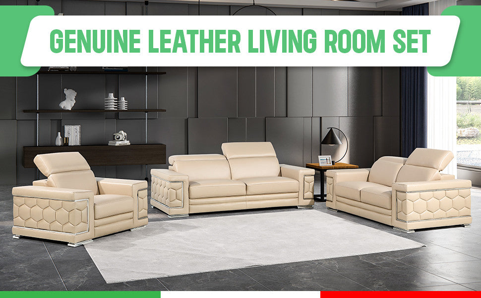 Oliver Genuine Leather Sofa, White