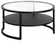 34" Black Glass And Steel Round Coffee Table With Shelf