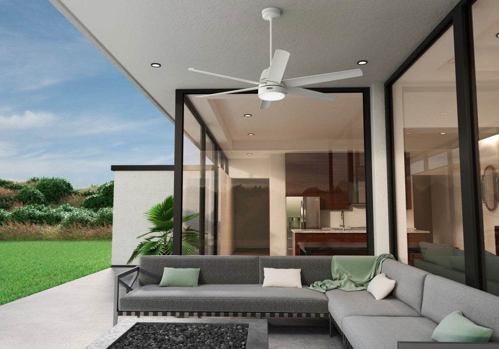 Hunter 60" Skysail Fresh White Wet Rated Ceiling Fan, LED Kit, Remote