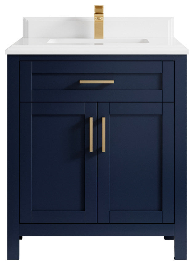 Cambridge 30 Single Sink Bath Vanity in Hale Navy Blue 1.5" White Quartz
