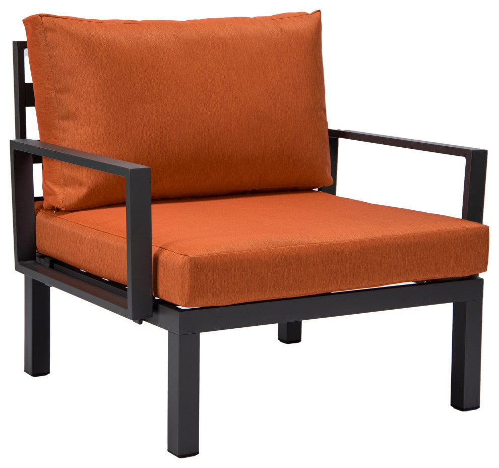 LeisureMod HSFBL-7OR Hamilton 7-Pcs Conversation Set Fire Pit Table&Cushions