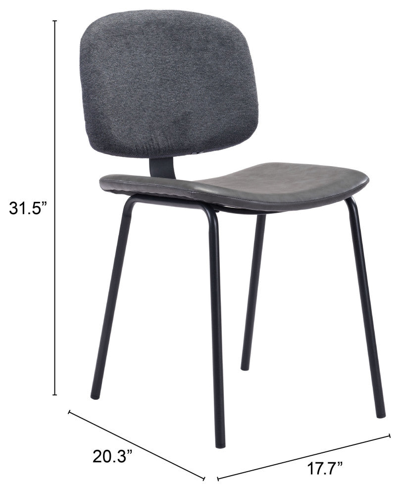 Dining Chair, Set of 2, Faux Vinyl Leather, Steel, Gray, Black, Cafe
