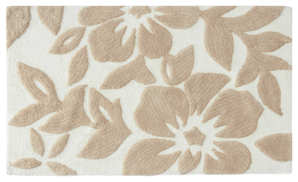 Burlington Leaf Indoor Cotton Bath Mat, Beige/Ivory, 21"x34"