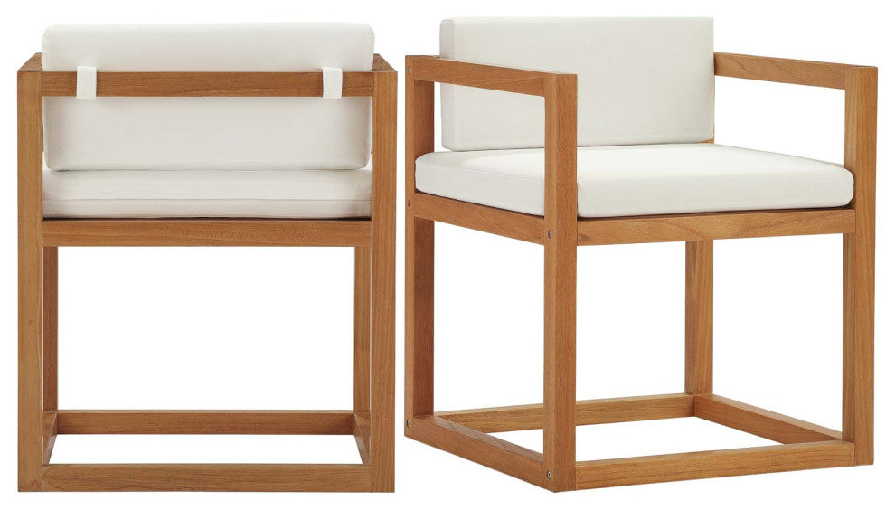 Lounge Chair Armchair, Set of 2, Wood, Brown Natural White, Modern, Outdoor