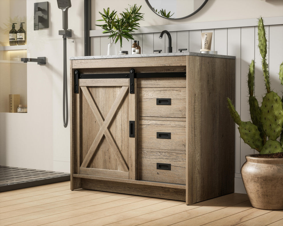 Home Living 36" Single Bathroom Vanity, Natural Oak