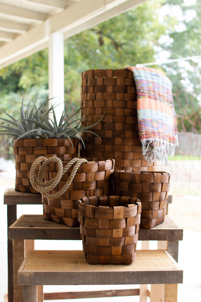 Kalalou Cch1103 Set Of Five Nesting Round Chipwood Baskets