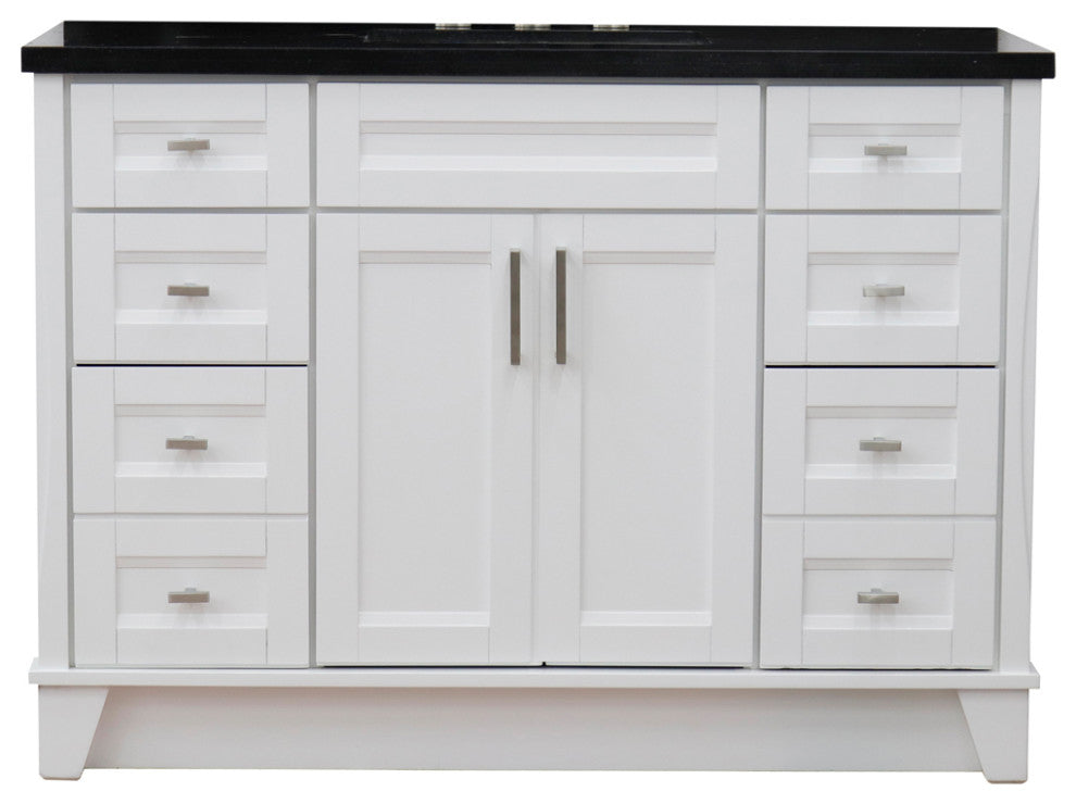 49" Single Sink Vanity, White Finish With Black Galaxy Granite