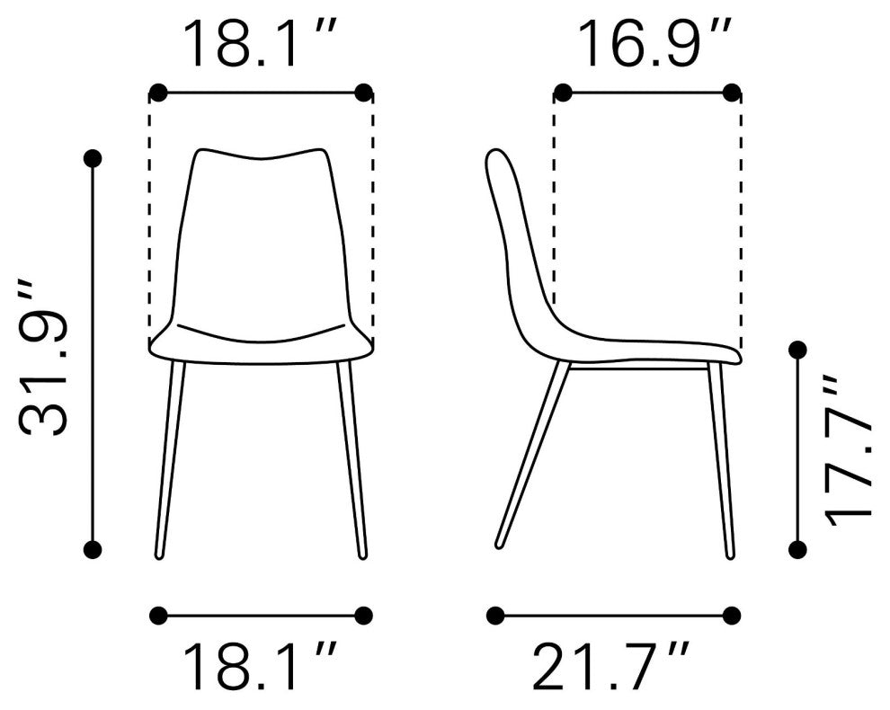 Dining Chair, Set of 2, Faux Vinyl Leather, Steel, Brown, Kitchen Cafe Bistro