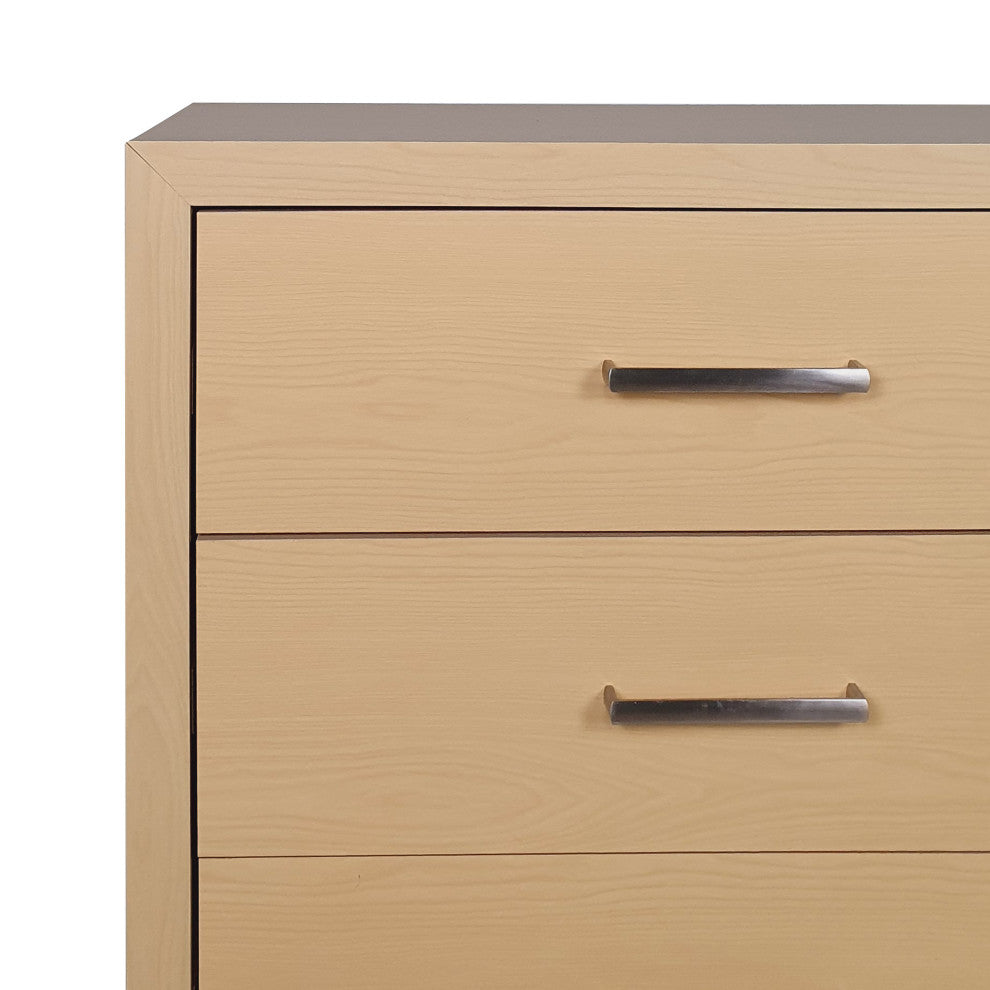 GDF Studio Modern 4-Drawer Wood Dresser With Iron Base, Natural/Black