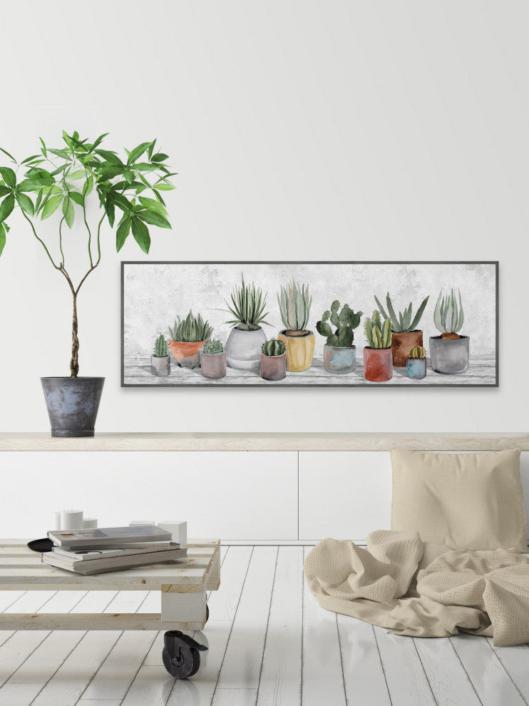 "Colored Plant Pots" Floater Framed Painting Print on Canvas