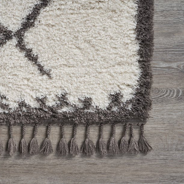 8" x 10" Cream and Gray Geometric Fringe Area Rug