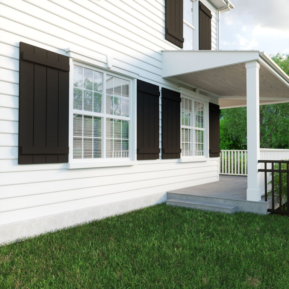 Rustic 4 Board Joined B-N-B Faux Wood Shutters, Rough Cedar, 22x36"