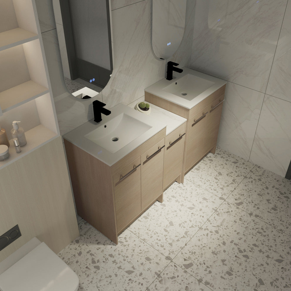 60 inch Plywood Freestanding Bathroom Vanity Set with Integrated Ceramic Sink
