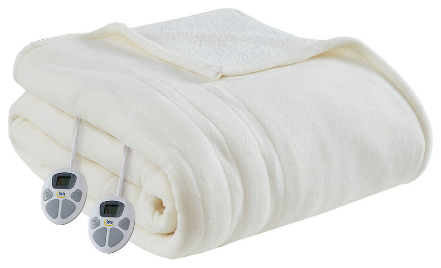 Serta Fleece to Sherpa Heated Fleece and Sherpa Bedding Blanket, White