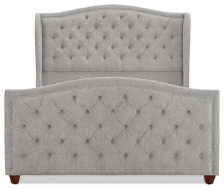 Marcella Upholstered Tufted Shelter Wingback Panel Bed, Silver Grey Polyester, Queen