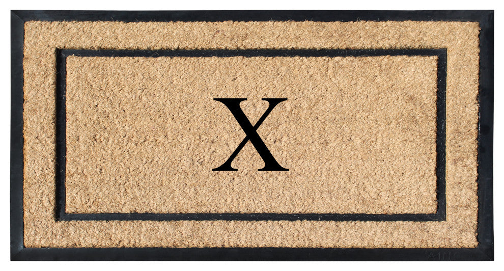 A1HC Rubber & Coir Large Outdoor Durable Monogrammed Doormat, 24"X39", Beige, X
