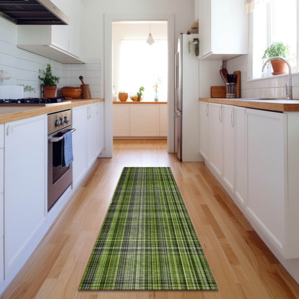 Premium Machine Washable Mayfield AMF541 Green 2'3" x 7'6" Runner Rug