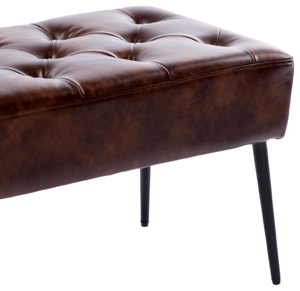 Button Tufts Bedroom Bench, Dark Brown With Black Legs-Faux Leather