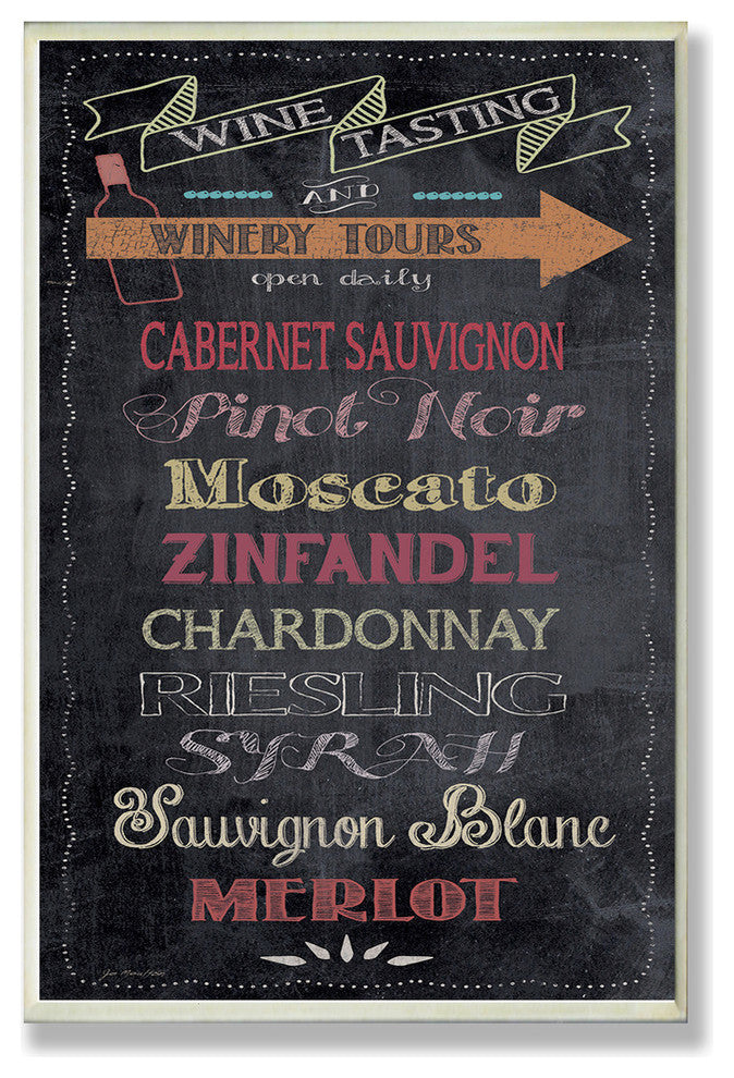Wine Tasting Typography Chalkboard Look Kitchen Wall Plaque