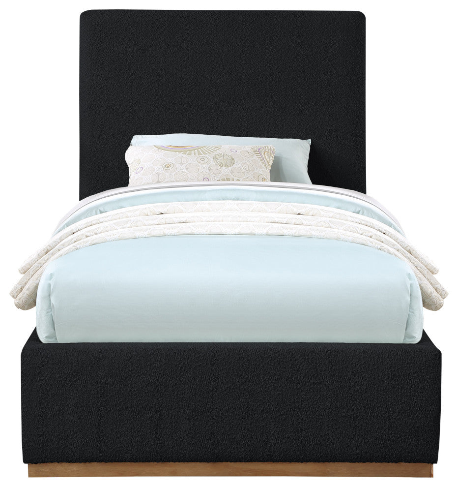 Monaco Boucle Fabric Upholstered Bed, Black, Twin