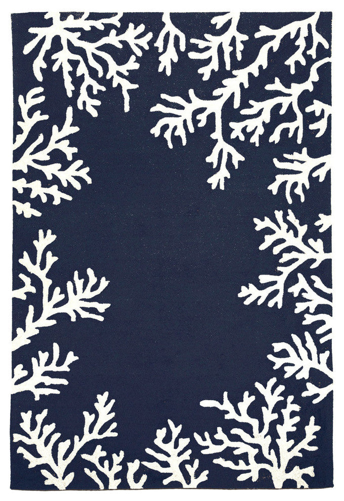 Capri Coral Border Indoor/Outdoor Rug, Navy, 2'6x4'