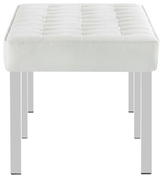 Loft Tufted Large Upholstered Faux Leather Bench Silver White