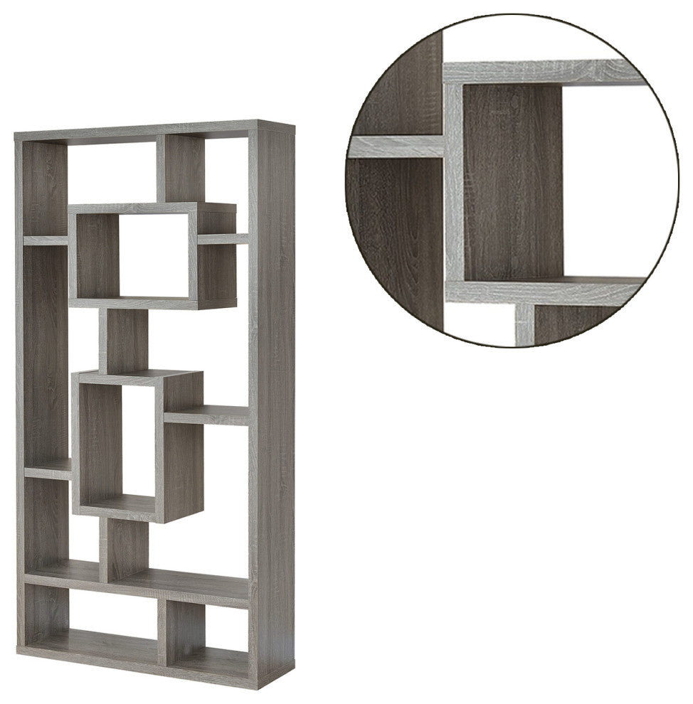 10-Shelf Wood Bookcase, Weathered Gray