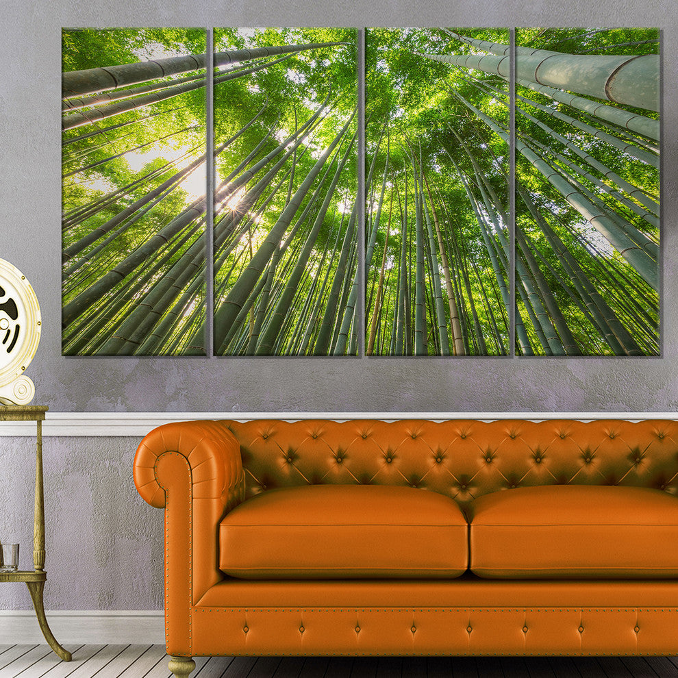 "Peaks of Bamboo in Kyoto Forest" Oversized Forest Wall Art, 4 Panels, 48"x28"