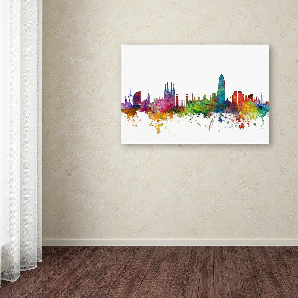 "Barcelona, Spain Skyline" Canvas Art by Michael Tompsett
