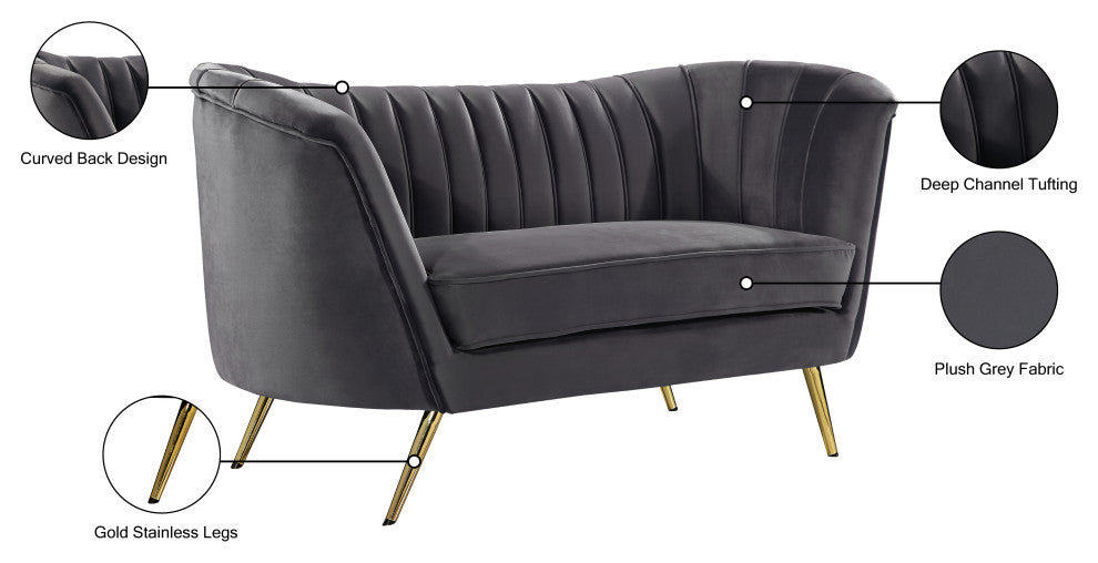 Margo Velvet Upholstered Set, Gray, Loveseat