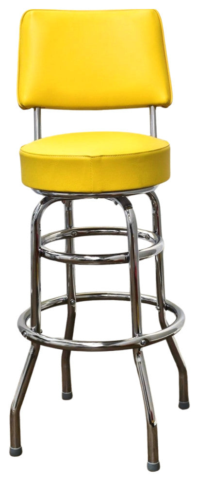 Retro Home Double Ring Upholstered 30" Swivel Bar Stool with Back, Yellow