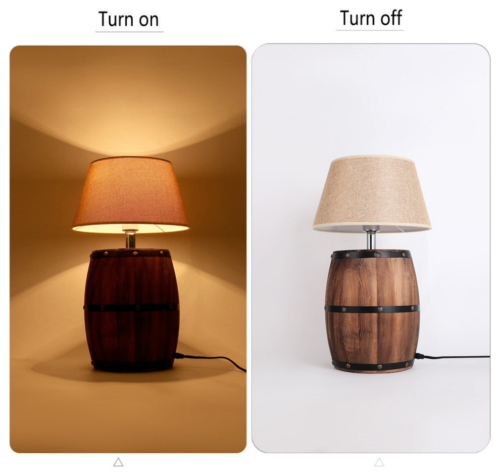 Industrial Wood Wine Barrel LED Table Lamp For Bedroom, Bar
