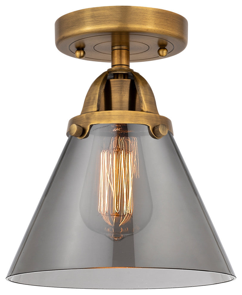 Large Cone Semi-Flush Mount, Brushed Brass, Plated Smoke, Plated Smoke