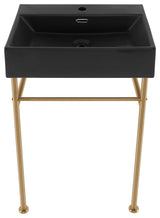 Claire 24" Ceramic Console Sink Matte Black Basin Gold Legs, Brushed Gold
