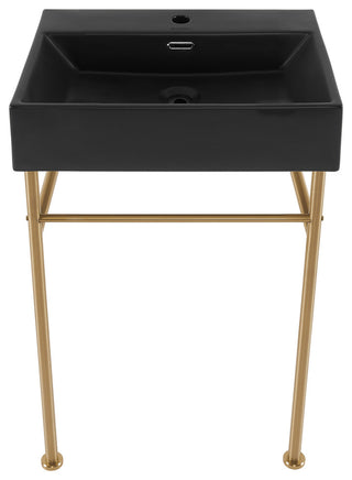 Claire 24" Ceramic Console Sink Matte Black Basin Gold Legs, Brushed Gold