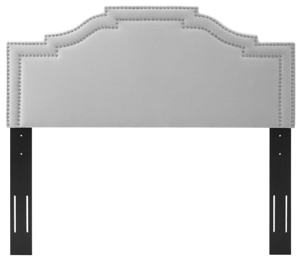 Headboard, Full Queen Size, Velvet, Light Gray, Modern Contemporary